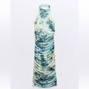 Zara Printed Tulle Halter Midi Dress